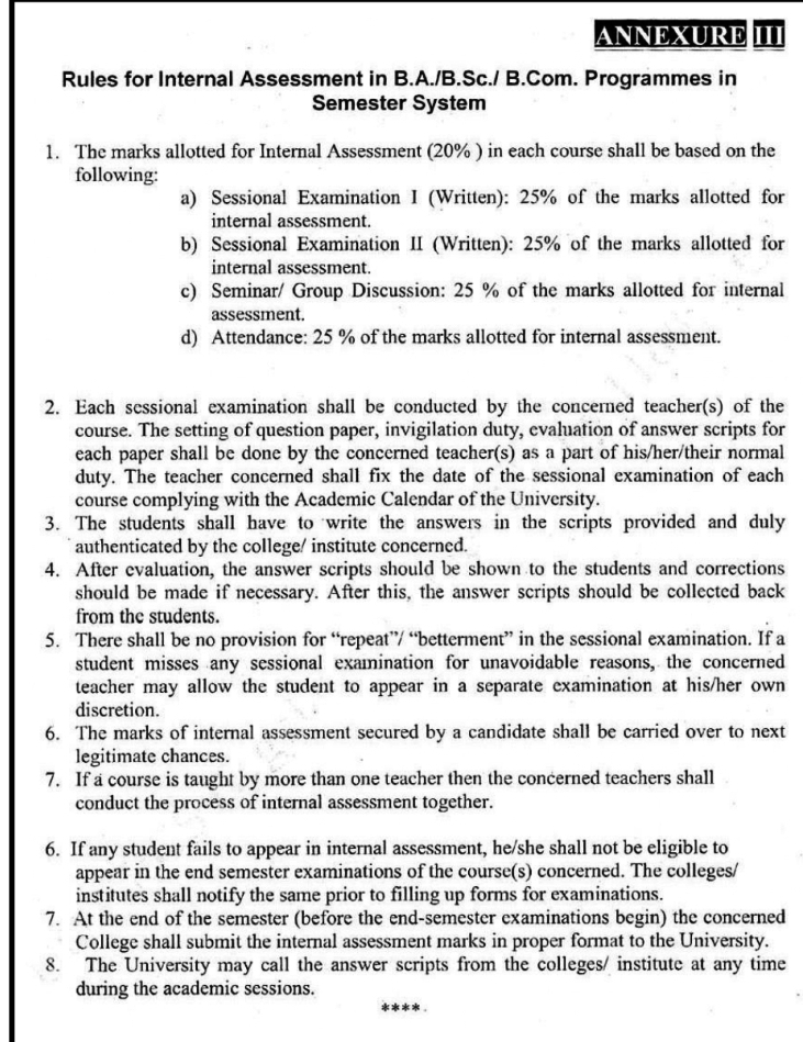 rules internal assessment